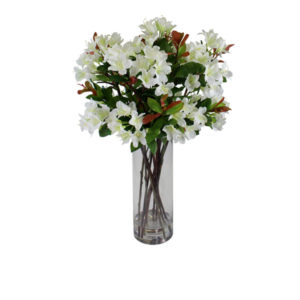 Artificial-Azalea-White-Candy-Berry-set-in-A-glass-vase-(C303)-White-80cm