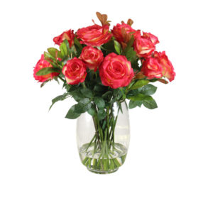 Artificial-Roses-Red-Gold-In-Glass-Vase-(C178)-Red-Gold-62cm
