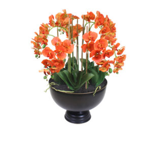 Artificial-silk-Phalenopsis-Orchid-stems-set-in-a-Bronze-tin-P1158-Orange-75cm