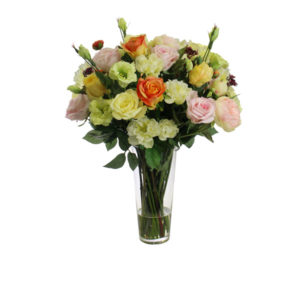 Artificial-silk-Rose-+-Peony-arrangement-set-in-a-glass-vase-(B311)-Mixed---67cm